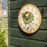 Outside In 12" Robin Wall Clock & Thermometer - Old Railway Line Garden Centre