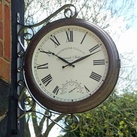 Outside In 15" Greenwich Station Wall Clock & Thermometer - Old Railway Line Garden Centre