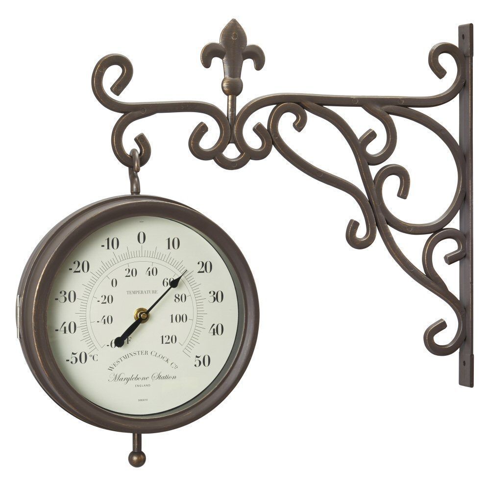 Outside In 35cm Marylebone Double - Sided Station Clock & Thermometer - Old Railway Line Garden Centre