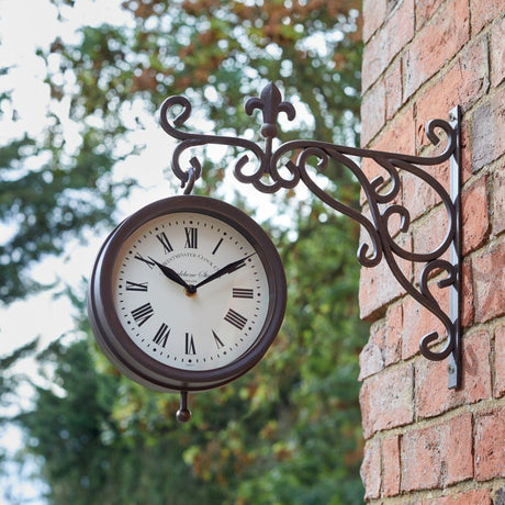 Outside In 35cm Marylebone Double - Sided Station Clock & Thermometer - Old Railway Line Garden Centre