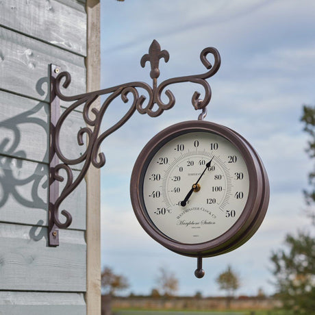 Outside In 35cm Marylebone Double - Sided Station Clock & Thermometer - Old Railway Line Garden Centre