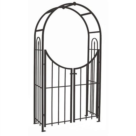 Panacea 228cm Black Arched Top Arch with Gate - Old Railway Line Garden Centre