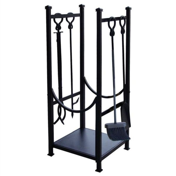 Panacea 81cm Black Log Bin and Fireplace Tool Set - Old Railway Line Garden Centre