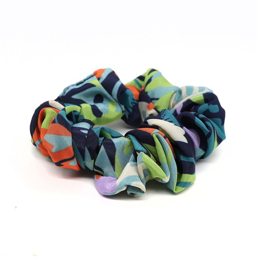 POM Navy and Lime Mix Tropical and Plain Scrunchie Duo - Old Railway Line Garden Centre