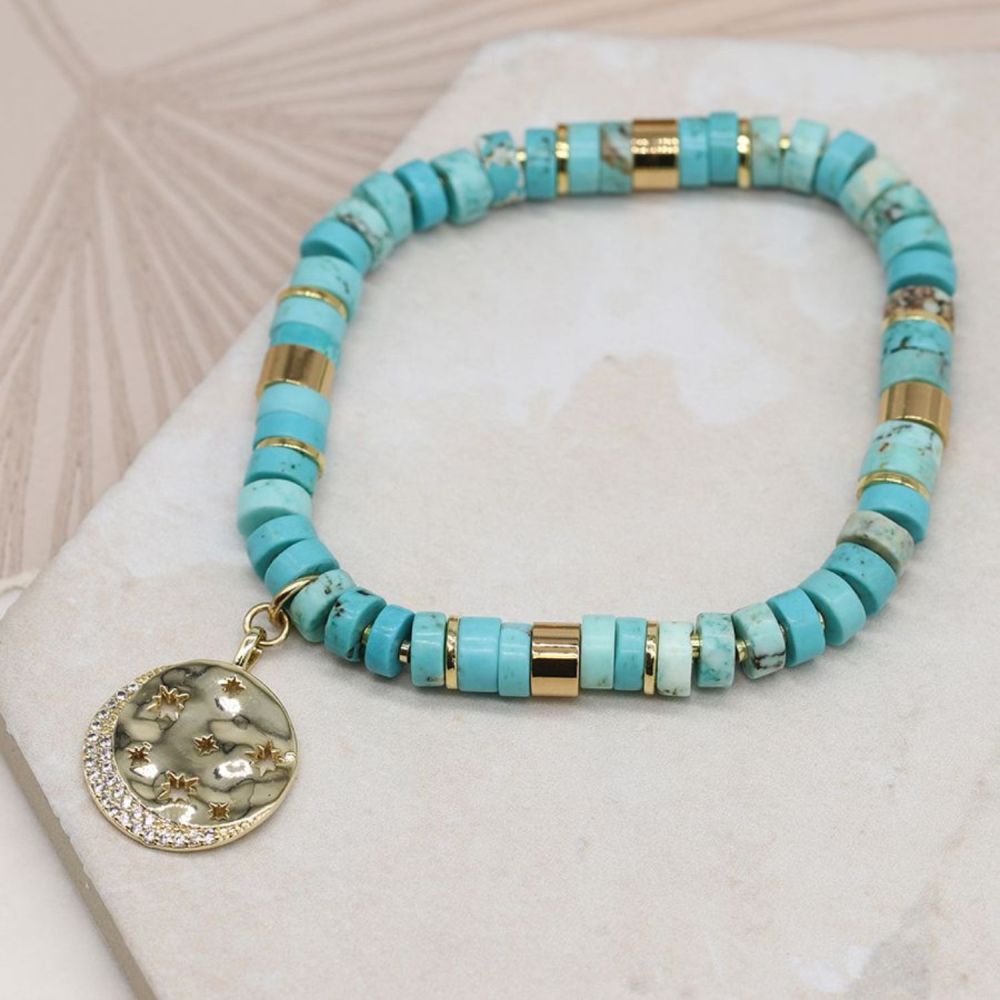 POM Turquoise and Gold Mix Bracelet With Golden Crystal Star Disc - Old Railway Line Garden Centre