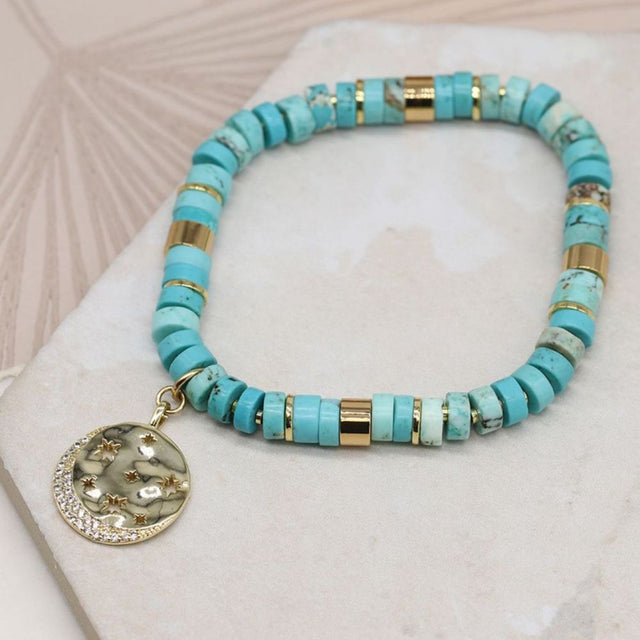 POM Turquoise and Gold Mix Bracelet With Golden Crystal Star Disc - Old Railway Line Garden Centre