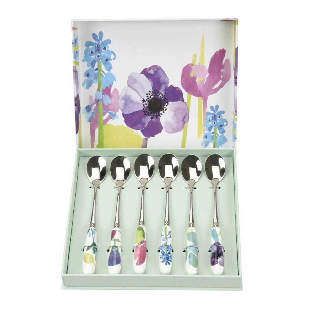 Portmeirion Water Garden Set of 6 Teaspoons Stainless Steel with Porcelain Handles - Old Railway Line Garden Centre