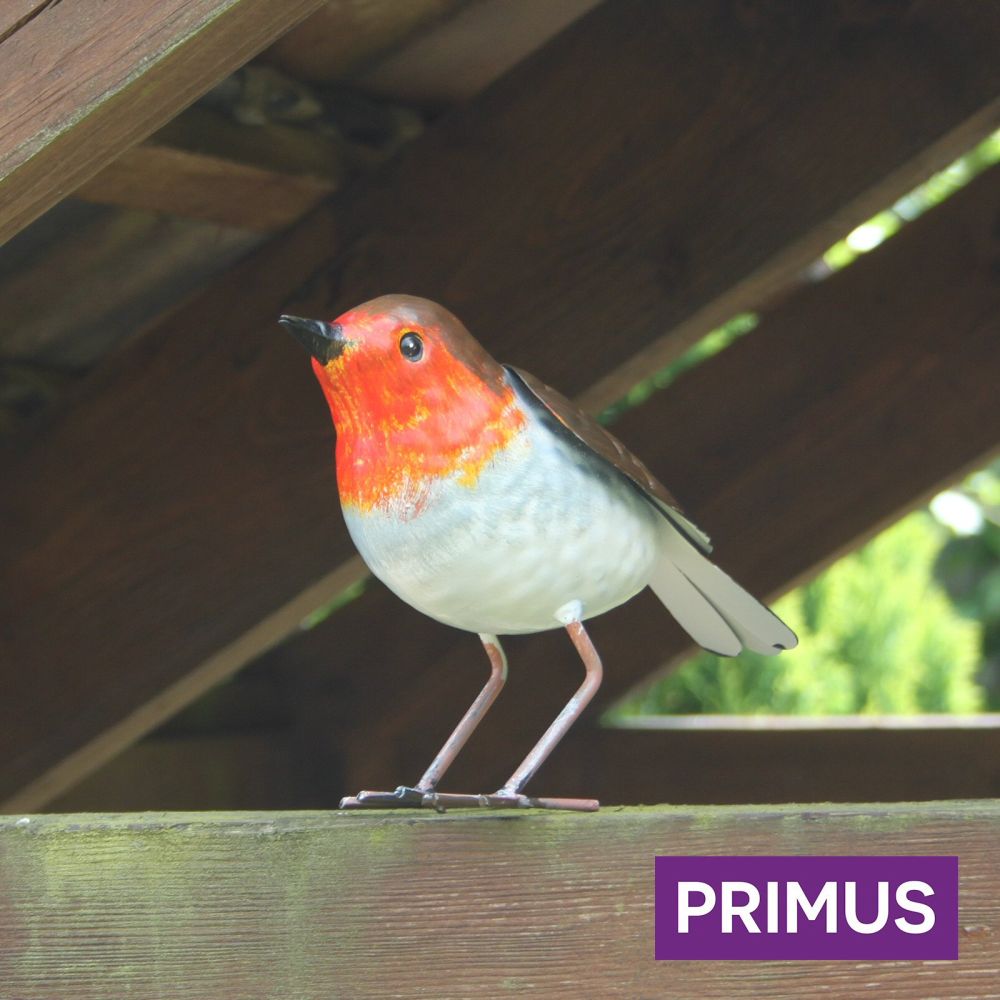 Primus 16cm Large Metal Robin Garden Ornament - Old Railway Line Garden Centre