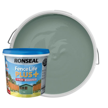 Ronseal 5 Litre Sage Green Fence Life Plus Paint - Old Railway Line Garden Centre