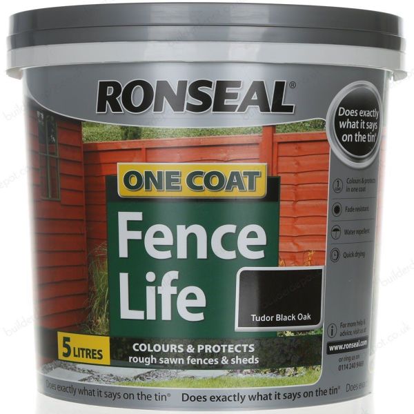 Ronseal 5 Litre Tudor Black Oak One Coat Fence Life - Old Railway Line Garden Centre