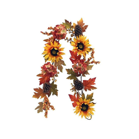 Sincere Floral 150cm Artificial Sunflower & Hydrangea Autumn Garland - Old Railway Line Garden Centre
