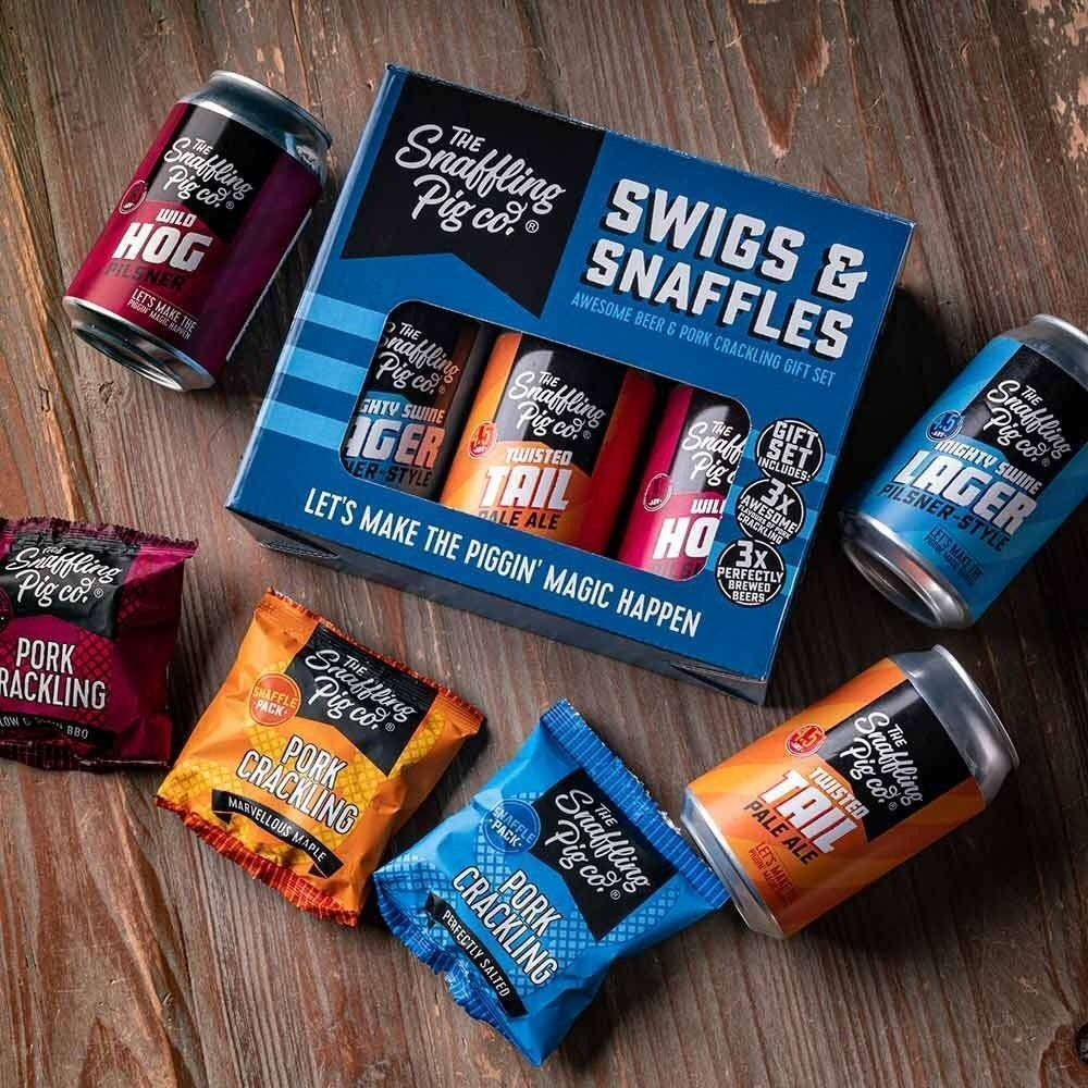 Snaffling Pig Swigs & Snaffles Beer & Pork Crackling Gift Set - Old Railway Line Garden Centre