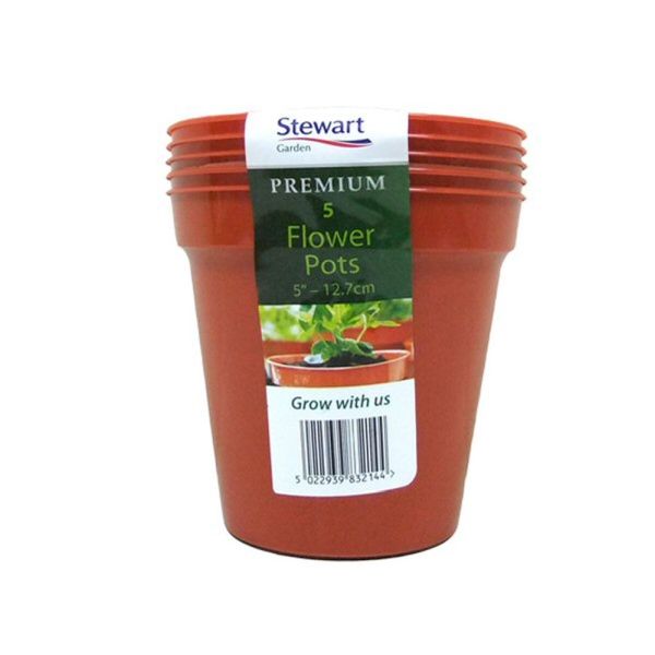 Stewarts 12.7cm Terracotta Premium Plastic Flower Pot (Pack of 5) - Old Railway Line Garden Centre