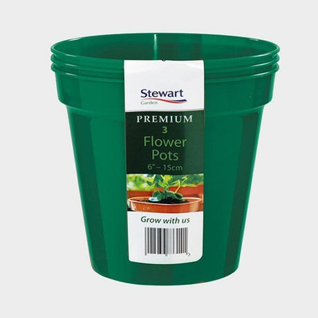 Stewarts 15cm Green Premium Pots (Pack of 3) - Old Railway Line Garden Centre