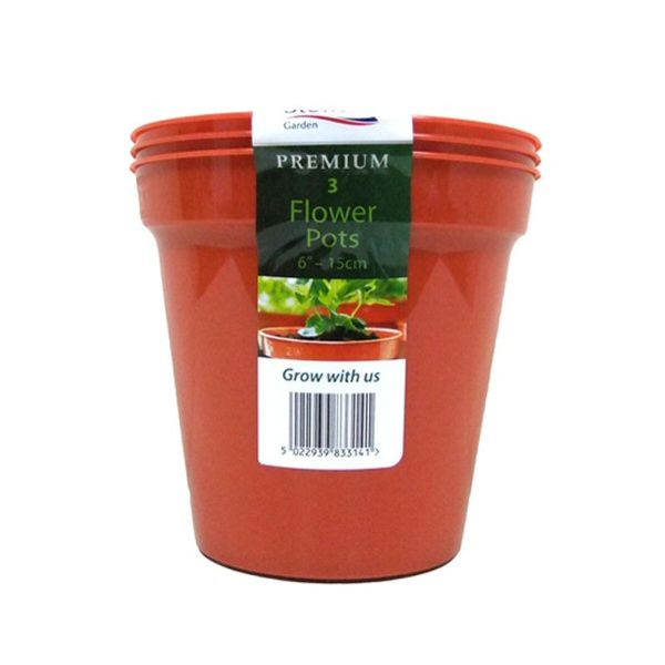 Stewarts 15cm Terracotta Premium Plastic Flower Pot (Pack of 3) - Old Railway Line Garden Centre