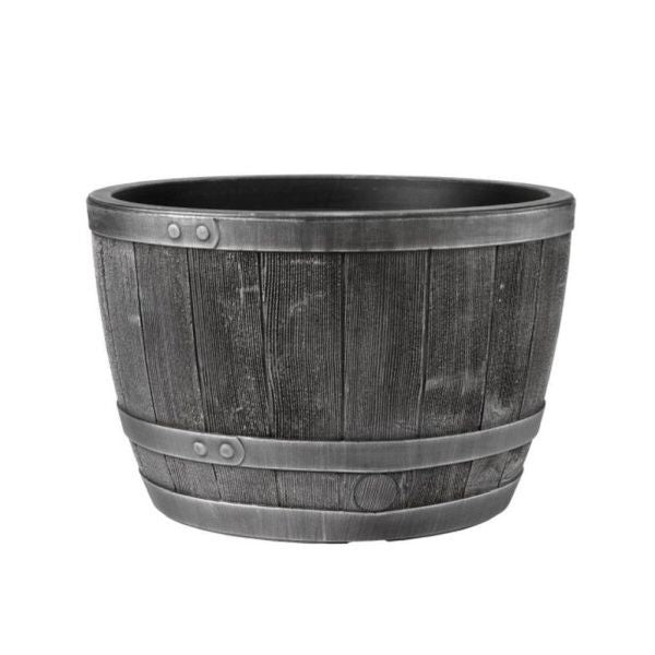 Stewarts 61cm Pewter Effect Blenheim Half Barrel Planter - Old Railway Line Garden Centre