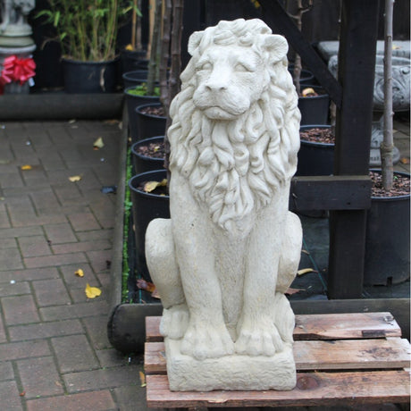 Stone Lion Statue Looking Right - Old Railway Line Garden Centre