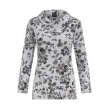 TIGI 14/16 Greys Leaf Print Split Cowl Neck Top - Old Railway Line Garden Centre