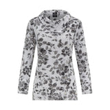 TIGI 18/20 Greys Leaf Print Split Cowl Neck Top - Old Railway Line Garden Centre