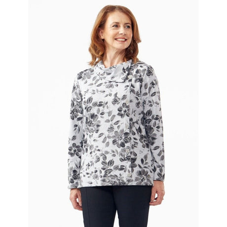 TIGI Greys Leaf Print Split Cowl Neck Top - Old Railway Line Garden Centre