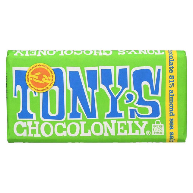 Tony's Chocolonely 180g Almonds & Sea Salt Dark Chocolate Bar - Old Railway Line Garden Centre
