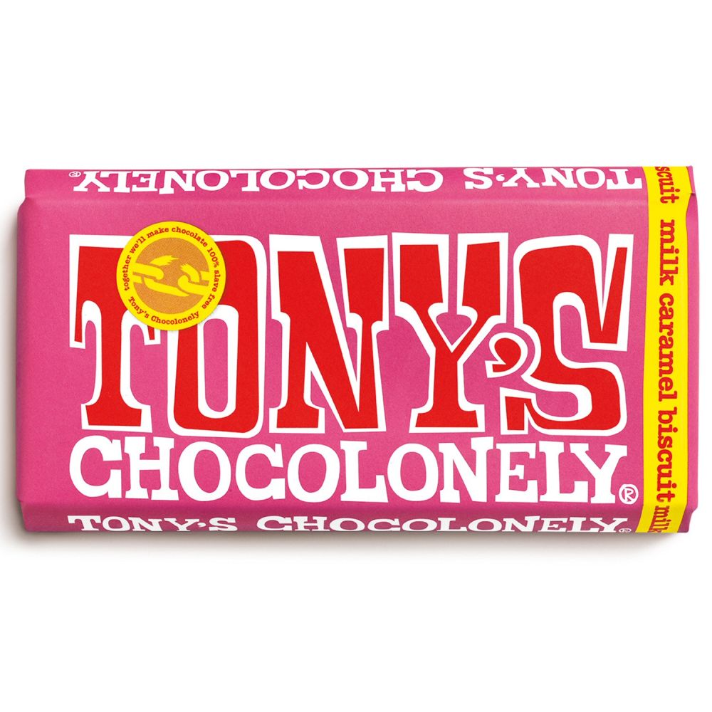 Tony's Chocolonely 180g Caramel Biscuit Milk Chocolate Bar - Old Railway Line Garden Centre