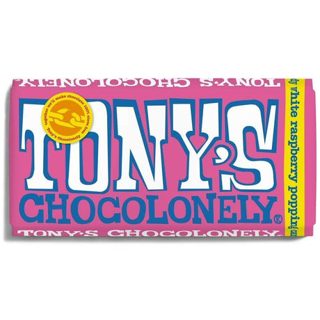 Tony's Chocolonely 180g Raspberry Popping Candy White Chocolate Bar - Old Railway Line Garden Centre