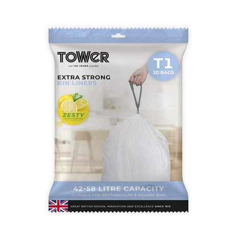 Tower 42 - 58 Litre Lemon Senceted Bin Liners - Old Railway Line Garden Centre