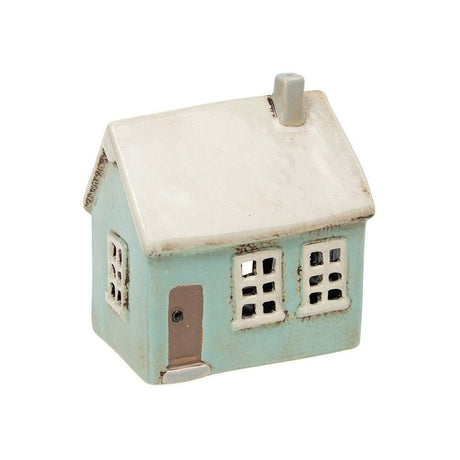 Village Pottery 12cm Tealight House Holder - Aqua - Old Railway Line Garden Centre