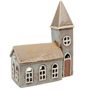 Village Pottery 20cm Church Tealight Holder - Old Railway Line Garden Centre