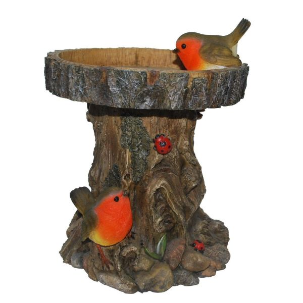 Vivid Arts 21cm Tree Trunk Bird Feeder with Robins - BC - TRTK - B - Old Railway Line Garden Centre