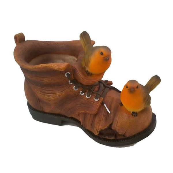 Vivid Arts 22cm Robins On Boot - BS - BT01 - D - Old Railway Line Garden Centre