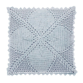 Walton & Co. 43cm Pale Blue Crochet Cushion - Old Railway Line Garden Centre