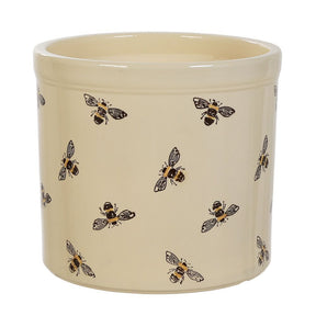 Woodlodge 24cm Bumble Bee Cream Glazed Cylinder Planter - Old Railway Line Garden Centre