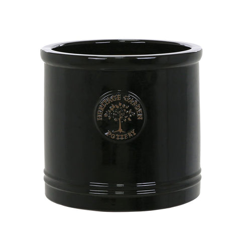 Woodlodge 25cm Black Glazed Heritage Cylinder Pot - Old Railway Line Garden Centre