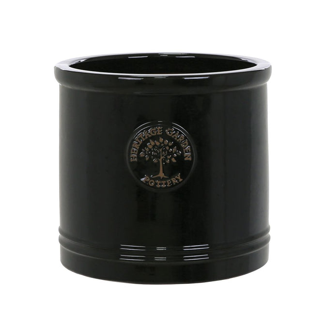 Woodlodge 25cm Black Glazed Heritage Cylinder Pot - Old Railway Line Garden Centre