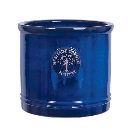 Woodlodge 25cm Blue Glazed Heritage Cylinder Pot - Old Railway Line Garden Centre