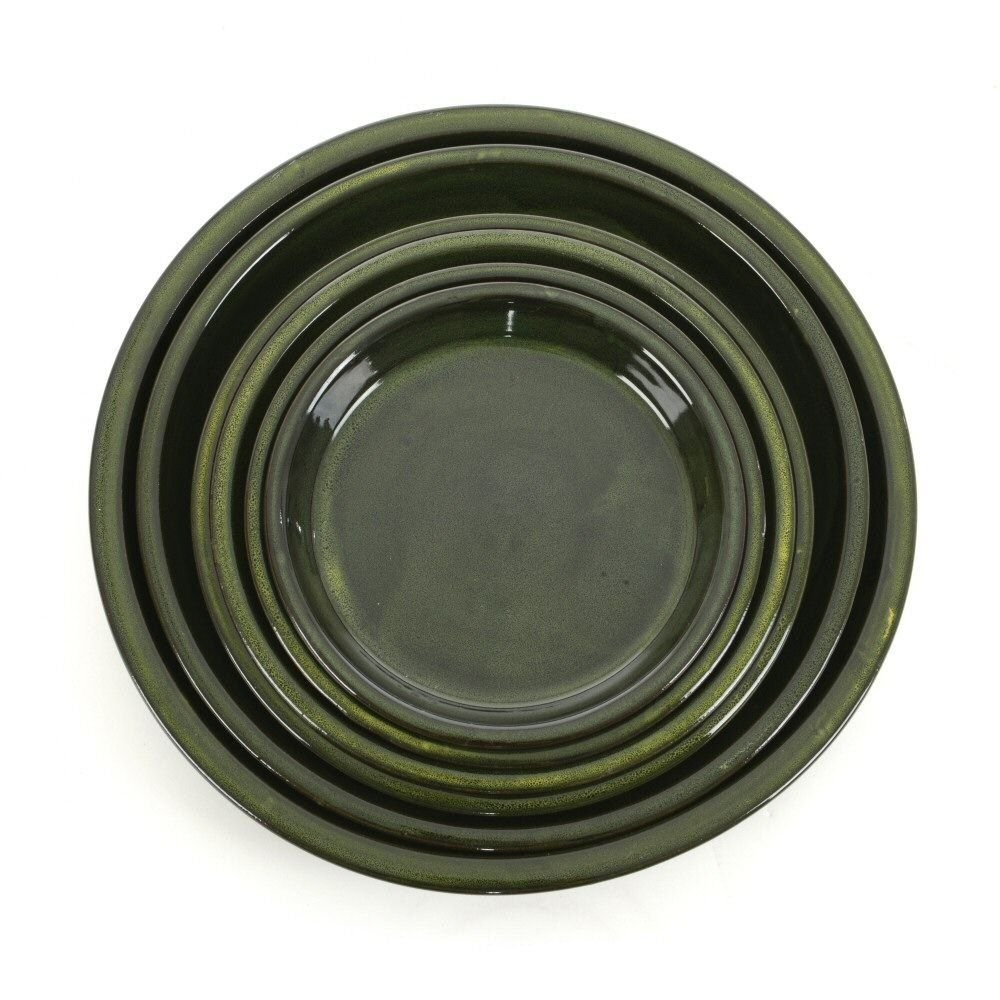 Woodlodge 25cm Green Blossom Glazed Saucer - Old Railway Line Garden Centre