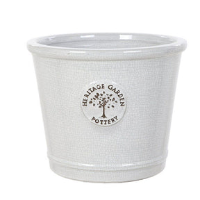 Woodlodge 26cm White Crackle Heritage Glazed Pot - Old Railway Line Garden Centre