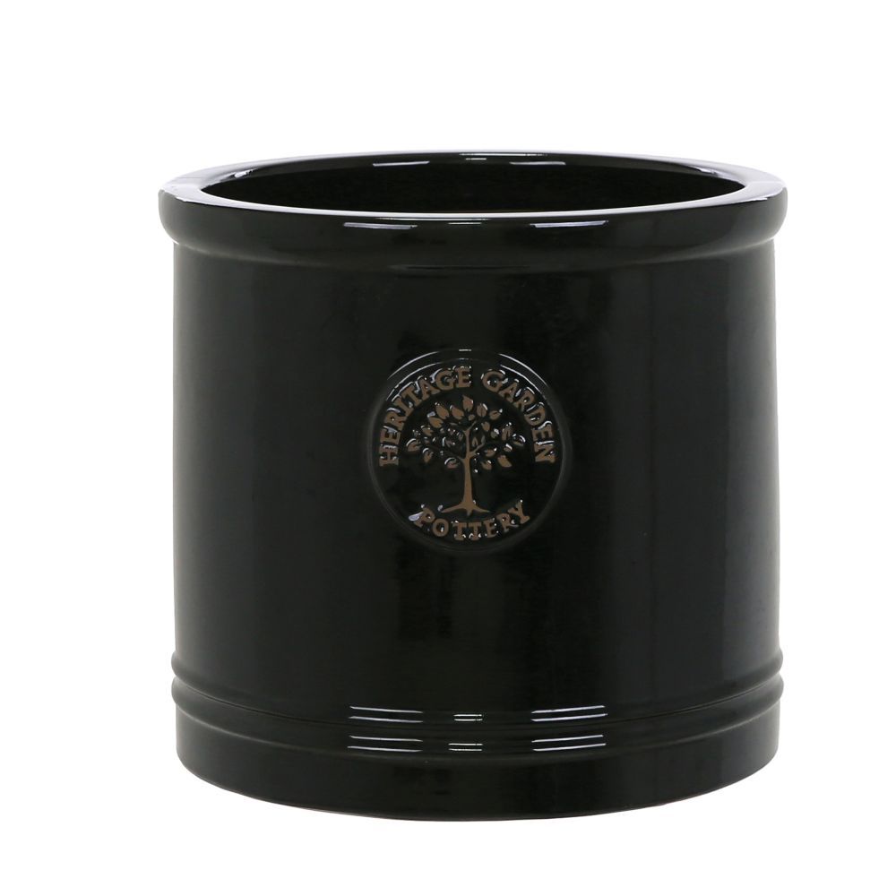 Woodlodge 30cm Black Glazed Heritage Cylinder Pot - Old Railway Line Garden Centre