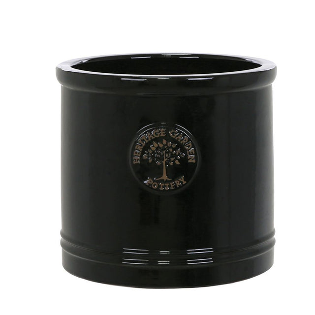 Woodlodge 30cm Black Glazed Heritage Cylinder Pot - Old Railway Line Garden Centre