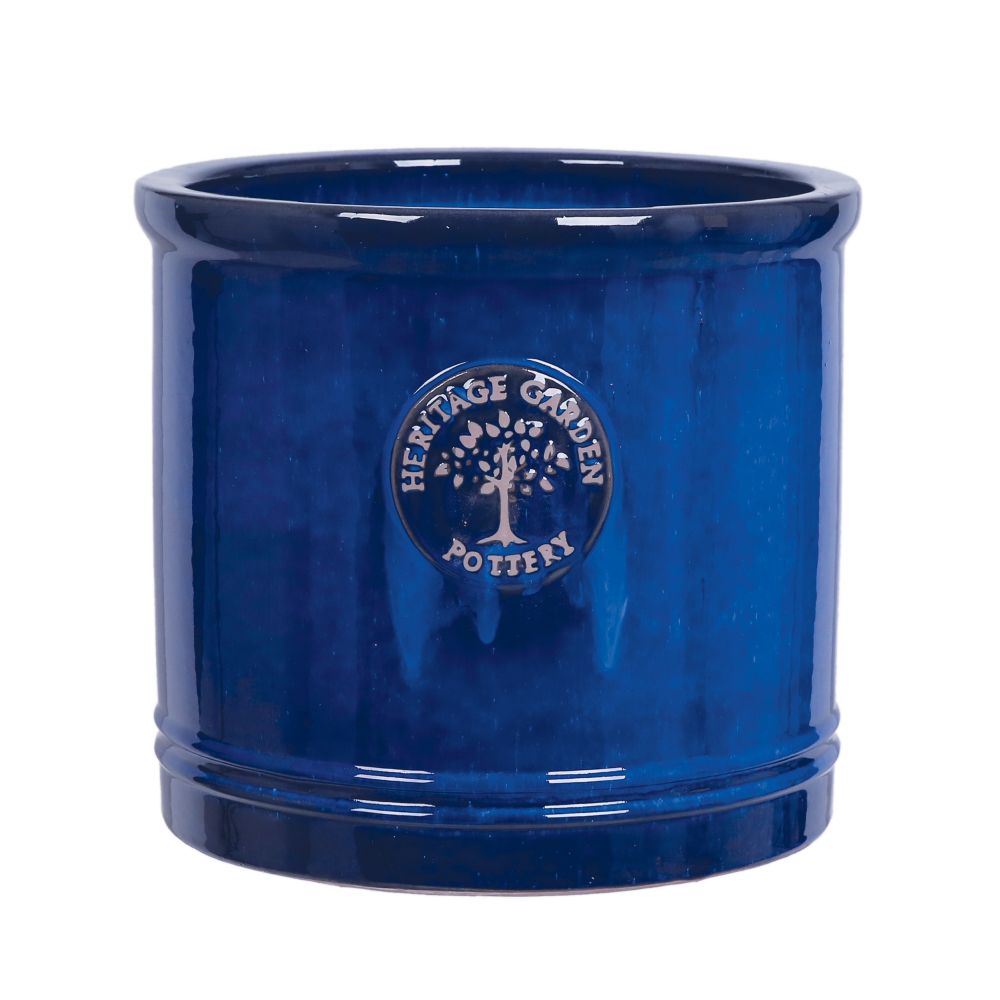 Woodlodge 30cm Blue Glazed Heritage Cylinder Pot - Old Railway Line Garden Centre