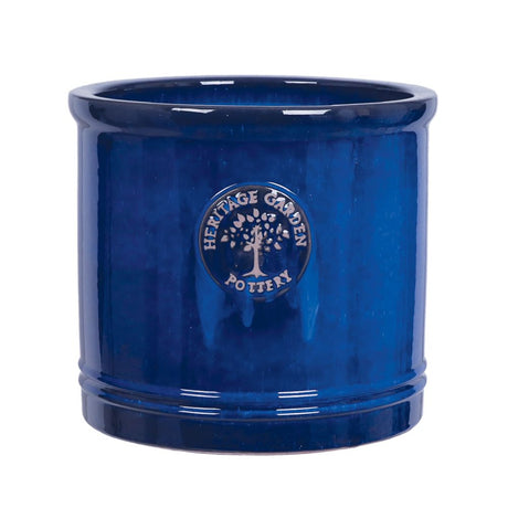 Woodlodge 30cm Blue Glazed Heritage Cylinder Pot - Old Railway Line Garden Centre