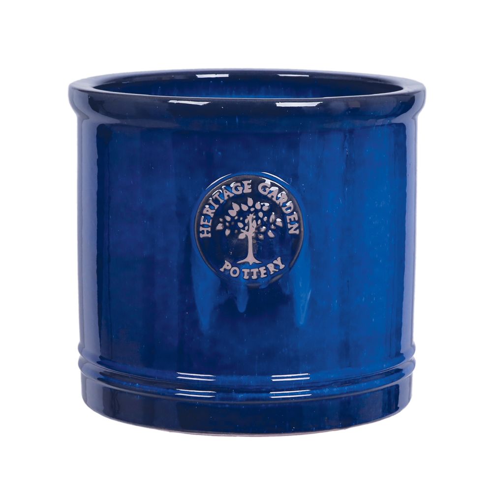 Woodlodge 38cm Blue Glazed Heritage Cylinder Pot - Old Railway Line Garden Centre