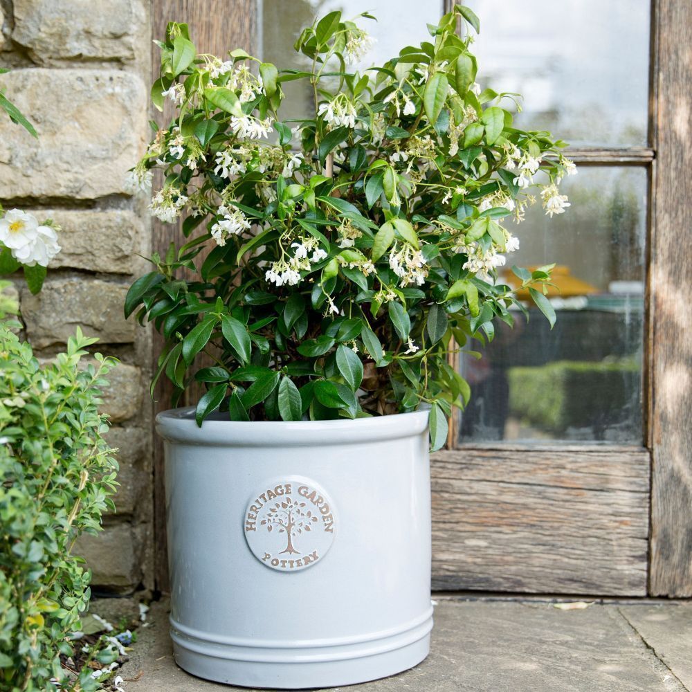 Woodlodge 38cm White / Cream Glazed Heritage Cylinder Pot - Old Railway Line Garden Centre