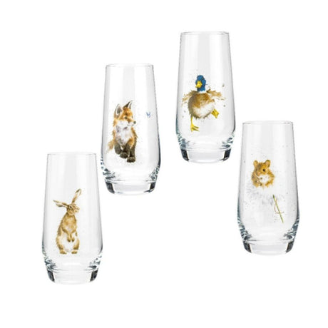 Wrendale Designs Assorted Country Animals Hi - Ball Glasses (Set of 4) - Old Railway Line Garden Centre