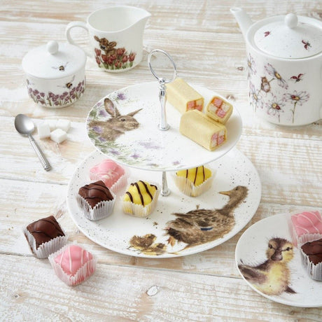 Wrendale Designs Two Tier Rabbit & Duck Cake Stand - Old Railway Line Garden Centre