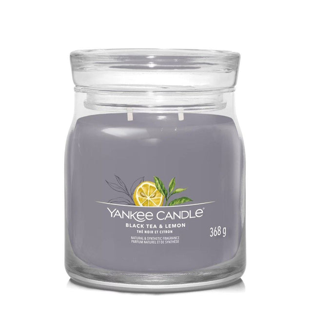 Yankee Candle 368g Black Tea & Lemon Signature Medium Jar Candle - Old Railway Line Garden Centre