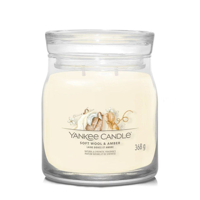 Yankee Candle 368g Soft Wool & Amber Signature Medium Jar Candle - Old Railway Line Garden Centre