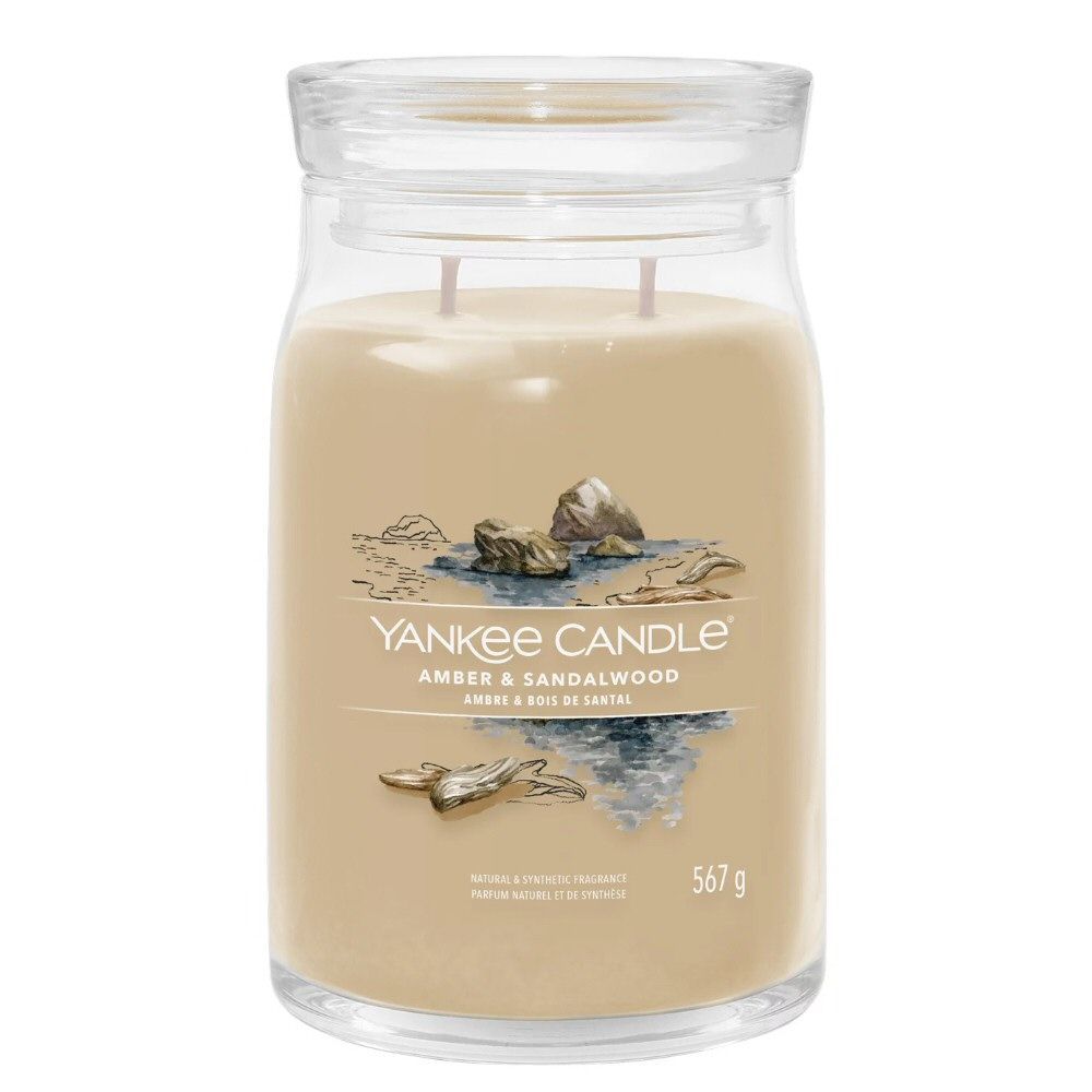 Yankee Candle 567g Amber & Sandalwood Signature Large Jar Candle - Old Railway Line Garden Centre